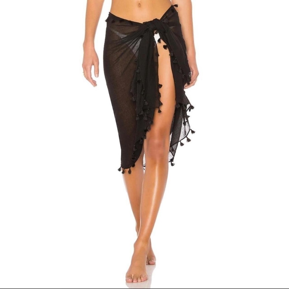 Seafolly Black Pom Pom Sheer Sarong Swim Cover Up One Size
